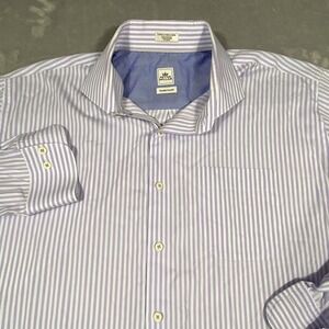 Peter Millar Shirt Mens‎ 2XL Seaside Finish Cotton Button Up Soft Purple Striped